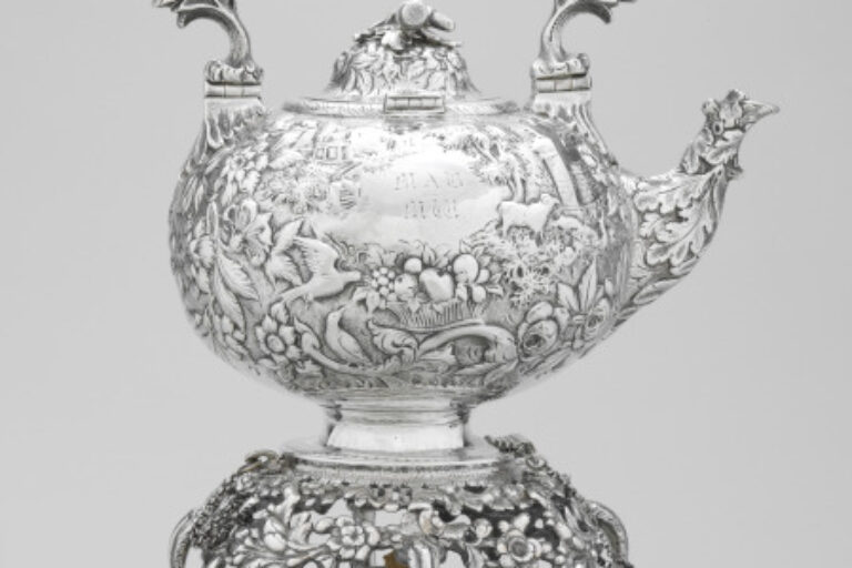 "ETRUSCAN" TEAKETTLE, STAND, LAMP