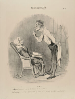 (Le mari) Bobonne, veux-tu l’étrenne de ma barbe?… (La femme à part) Dire que je suis unie à une pareille mâchoire!..