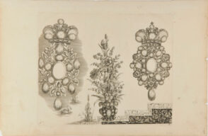 Two Designs for Jewelled Pendants and a Design for a Vase of Flowers