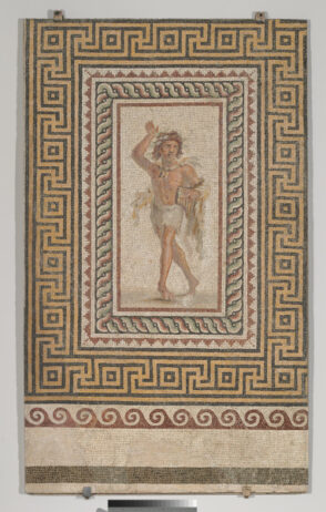 Fragment of floor mosaic depicting a dancing satyr