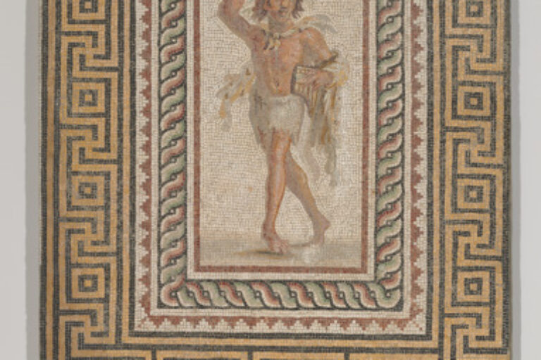 Fragment of floor mosaic depicting a dancing satyr