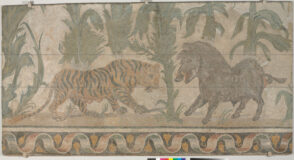 Fragment of a floor mosaic depicting a tigress and a boar