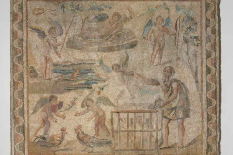 Fragment of floor mosaic depicting a peddler of Erotes