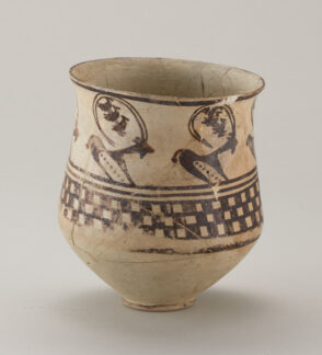 Large Cup Decorated with Stylized Mountain Goats and Birds