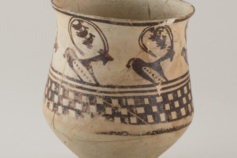Large Cup Decorated with Stylized Mountain Goats and Birds