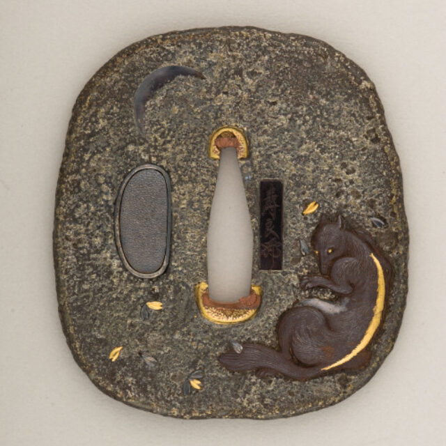Guard (tsuba) with Inari Fox, Crescent Moon and Rice Husks