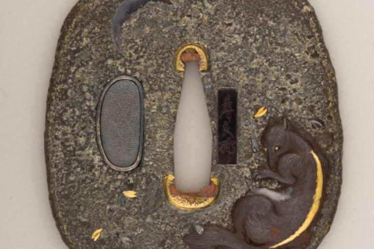 Guard (tsuba) with Inari Fox, Crescent Moon and Rice Husks