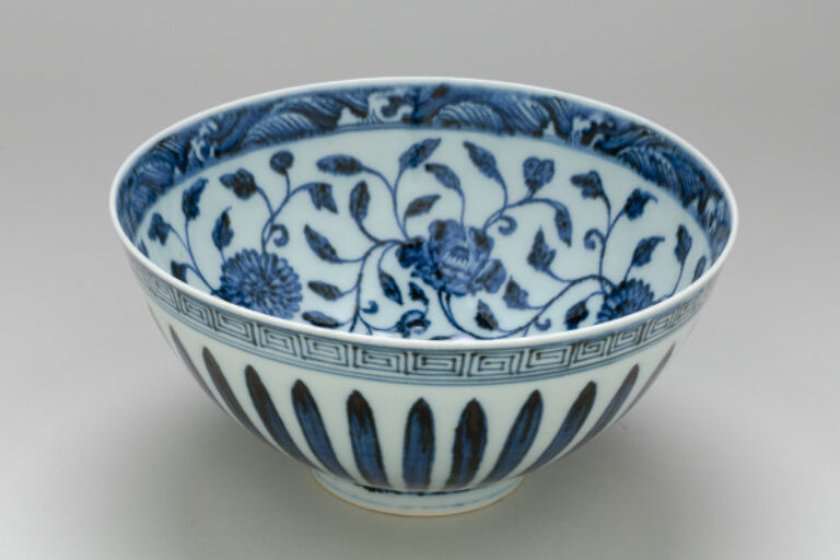 Bowl Decorated with Design of Flowers and Leafy Vines