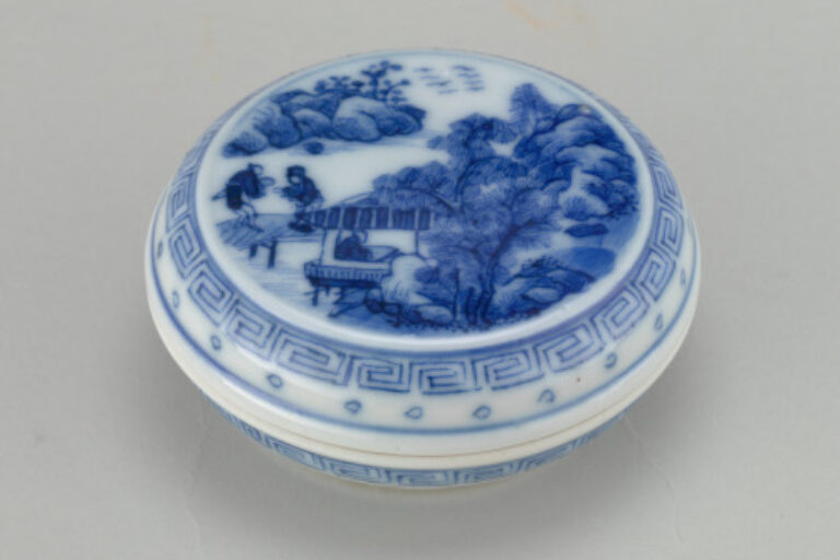 Covered Seal Paste Box Decorated with a River Scene
