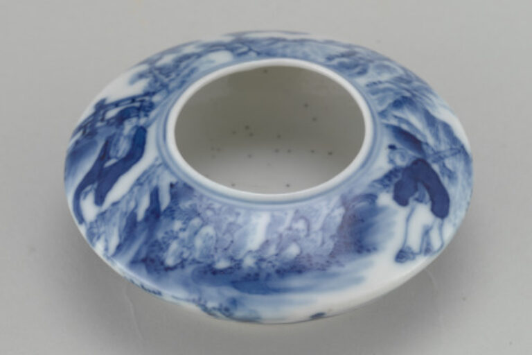 Small Brush Washer Decorated with Scene of Two Men in Landscape