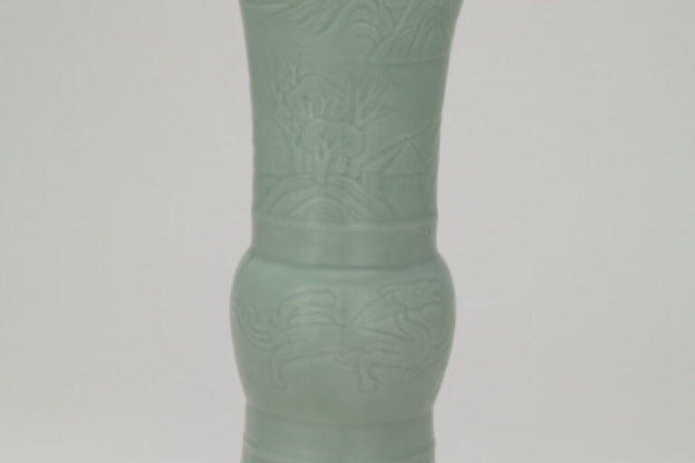 Large Zun-Shaped Vase with Carved Design of Landscapes and Dragons