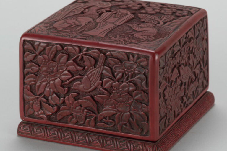 Box Decorated with a Deer, Official and Attendant in a Wooded Grove