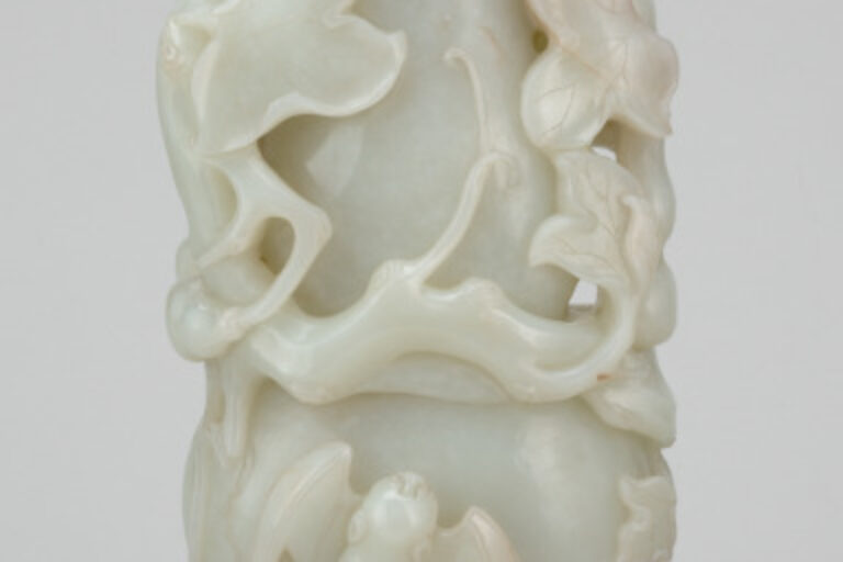 Covered Vase Decorated with Leafy Double Gourd Vine, Double Gourds and Bats