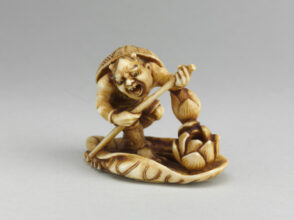 Okimono: Oni on a Lotus Leaf Raft