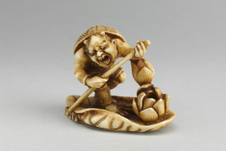 Okimono: Oni on a Lotus Leaf Raft