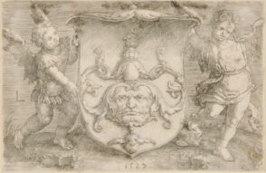 Shield with a Mascaron, Held by Two Angels