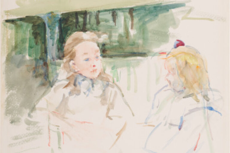 AUGUSTA'S DAUGHTER AND A FRIEND SEATED NEAR A RIVERBANK