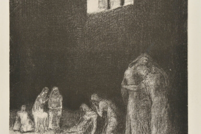IN THE SHADOWS ARE PEOPLE, WEEPING AND PRAYING, SURROUNDED BY OTHERS WHO ARE EXHORTING THEM (DANS L'OMBRE DES GENS PLEURENT ET PRIENT ENTOURÉS D'AUTRES QUI LES EXHORTENT)
