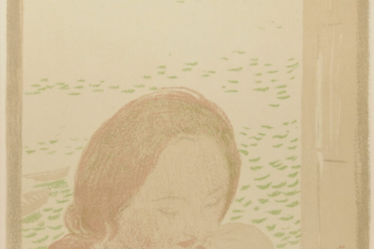 Mother Holding Baby with Seascape Background