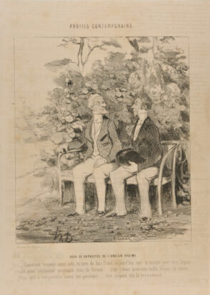 Deux capacités de l’ancien régime. – Comment trouvez-vous cela, m’sieu de Blois flotté, aujourd’hui tout le monde peut être Député sans avoir seulement cinquante écus de fortune…. moi, j’avais quarante mille francs de rente….. j’étais apte à comprendre toutes les questions…. mes moyens me le permettaient!….