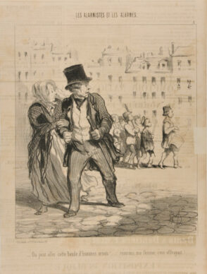 Ou peut aller cette bande d’hommes armés!… rentrons, ma femme, c’est effrayant!…