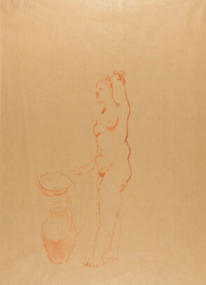 Nude Woman Standing By Jug and Basin