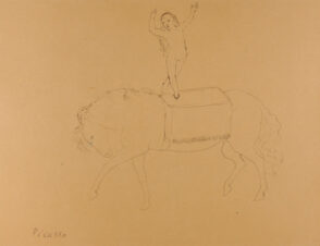 Girl Standing on Horse