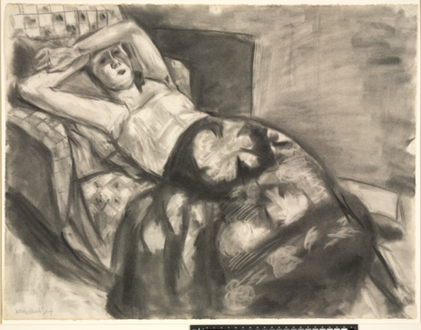 RECLINING MODEL WITH A FLOWERED ROBE