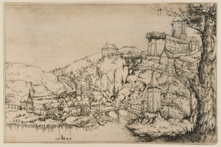 MOUNTAINOUS LANDSCAPE WITH A VIEW OF ILGSTADT NEAR PASSAU ON THE BANKS OF THE RIVER DANUBE