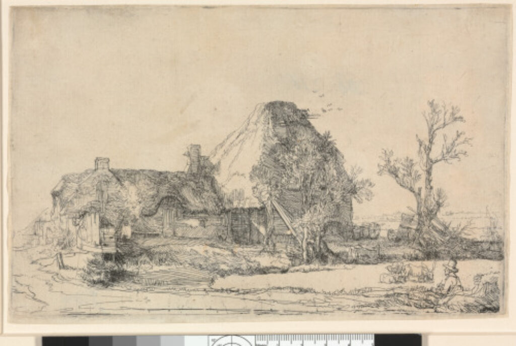 Cottages and Farm Buildings with a Man Sketching