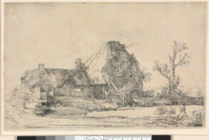 Cottages and Farm Buildings with a Man Sketching