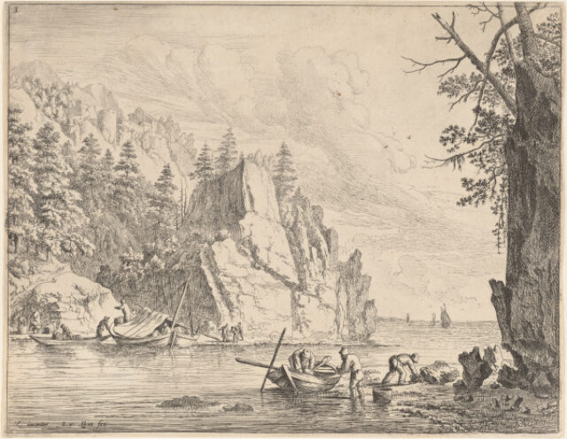 Fishermen Catching Crayfish on the Rhine