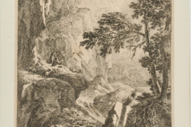 ROCKY LANDSCAPE WITH HUNTERS