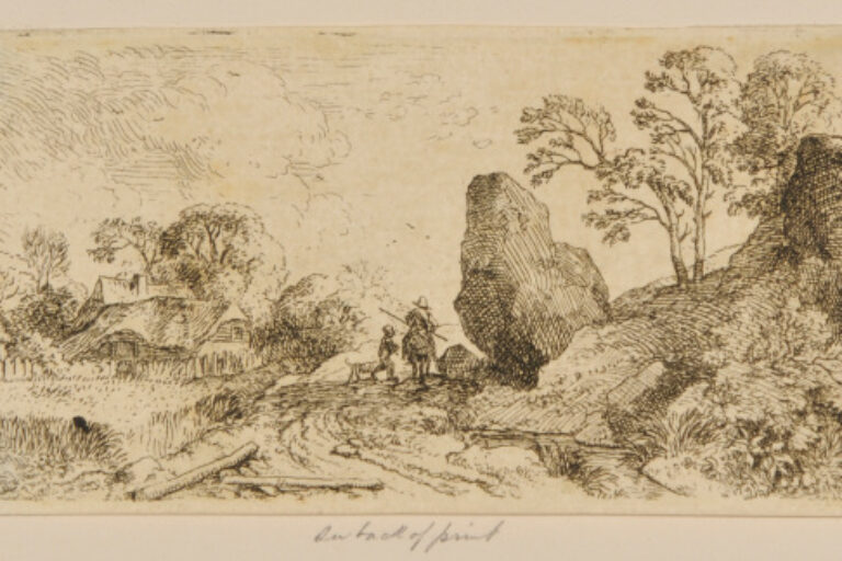 LANDSCAPE, WITH LARGE ROCK AT BEND OF ROAD
