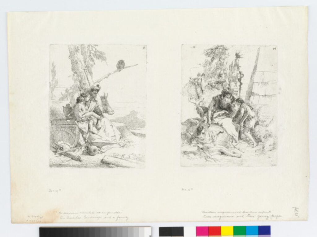 An Oriental Peasant and Family (left); Two Magicians and Two Young People (right)