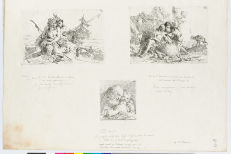 BACCHANT, SATYR AND FAUNESS (LEFT); TWO MAGICIANS, ONE SEATED, AND A BOY (RIGHT); ST. JOSEPH WITH THE INFANT JESUS IN HIS ARMS (LOWER)
