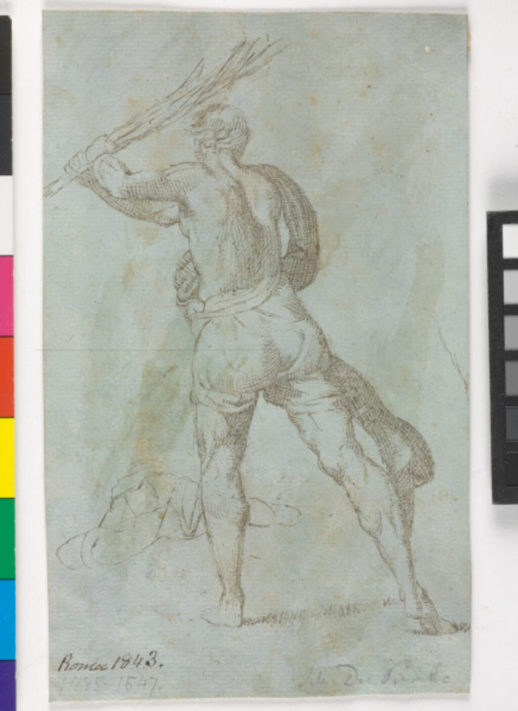 Man with Switch Seen from Behind (recto); Study of Horses (verso) - Image 1