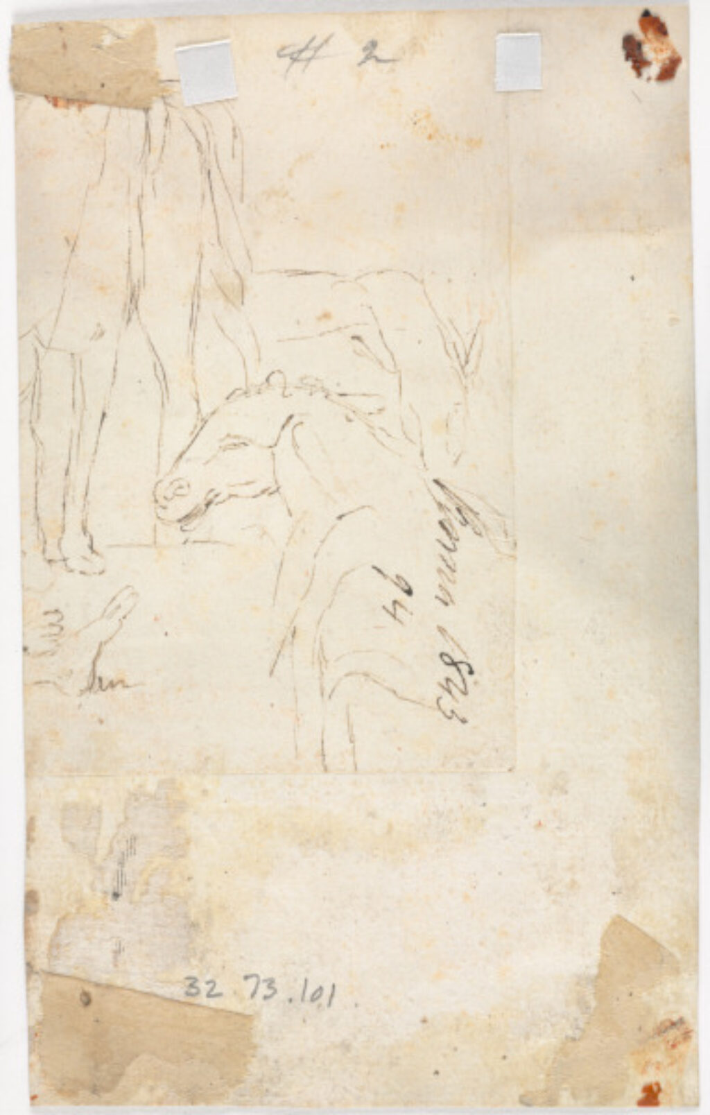 Man with Switch Seen from Behind (recto); Study of Horses (verso) - Image 2