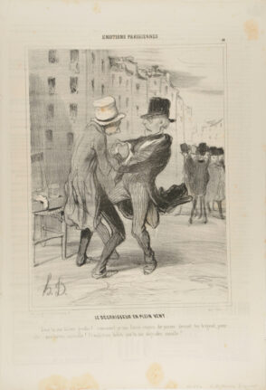 Le Dégraisseur en plein vent. – Veux-tu me lâcher, gredin? comment je suis forcé, coquin, de passer devant toi brigand, pour aller à mon bureau, misérable! Et voilà trois habits que tu me dégrades canaille!!…