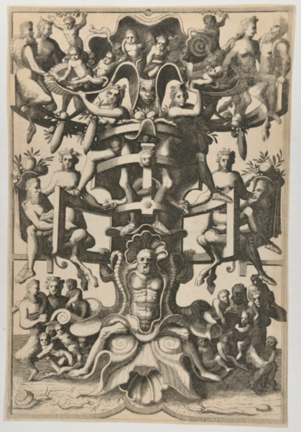 Man Sitting on an Auricular Mask, Supporting a Strapwork Frame on his Shoulders