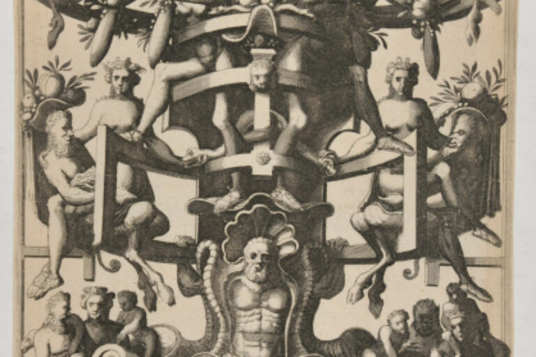 Man Sitting on an Auricular Mask, Supporting a Strapwork Frame on his Shoulders