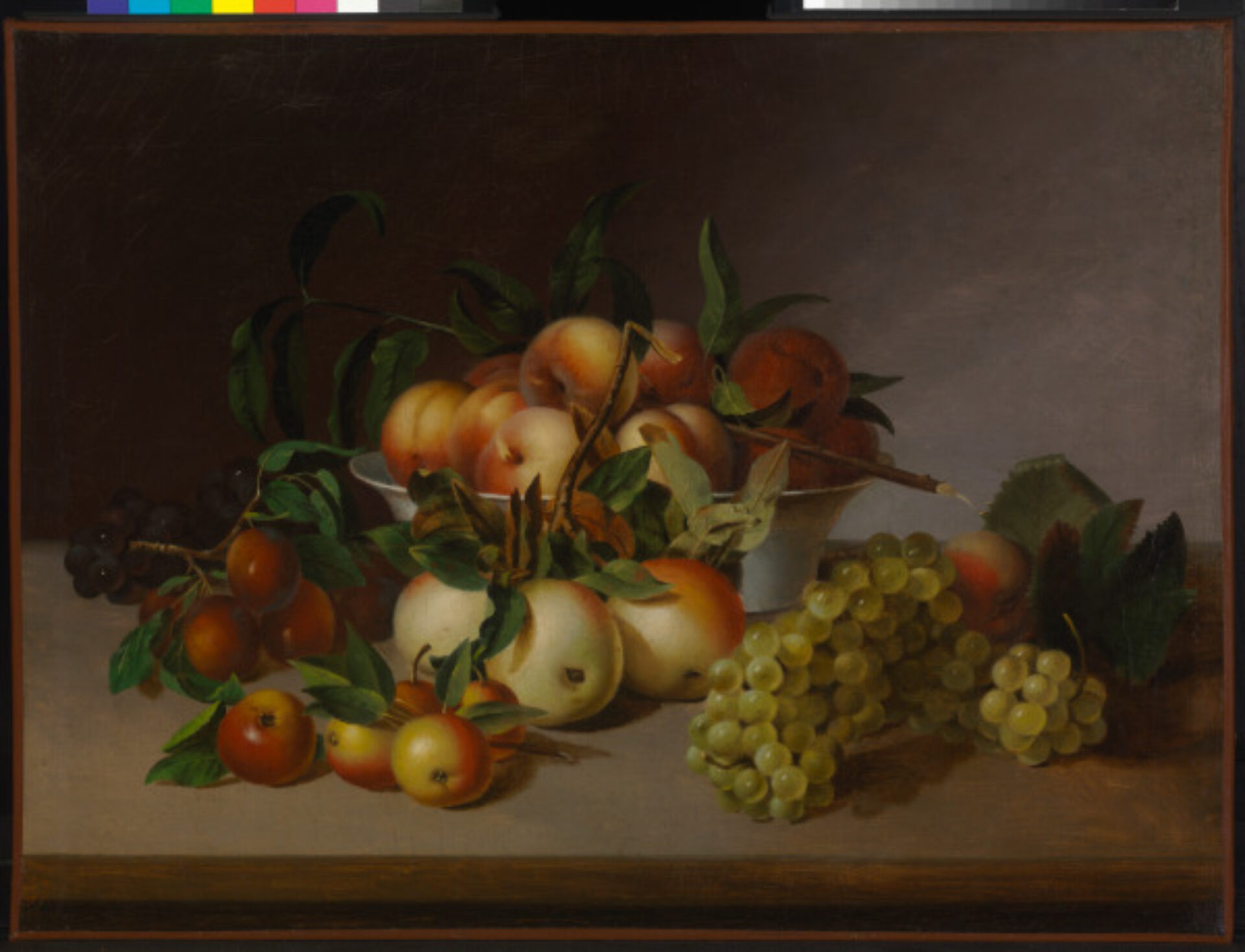 STILL LIFE WITH BOWL OF PEACHES AND GRAPES