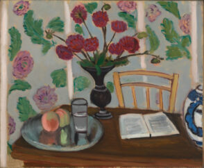 Still Life, Bouquet of Dahlias and White Book