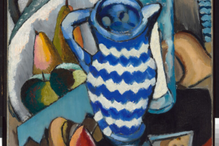 STILL LIFE WITH FRUIT AND BLUE AND WHITE PITCHER