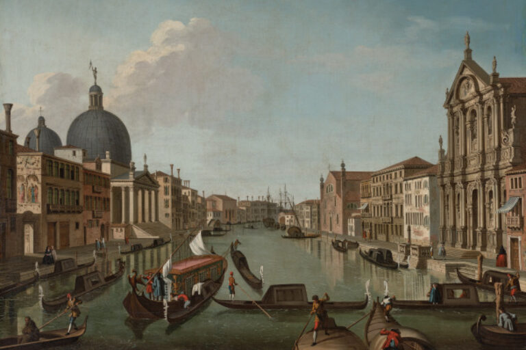 Venice, the Grand Canal with San Simeone Piccolo and the Church of the Scalzi looking toward Sta. Croce