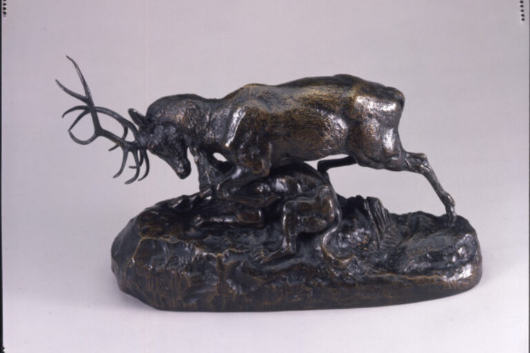 WOLF SEIZING A STAG BY THE THROAT