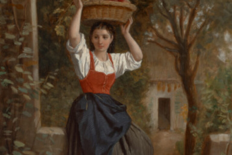 Girl Carrying a Basket of Fruit