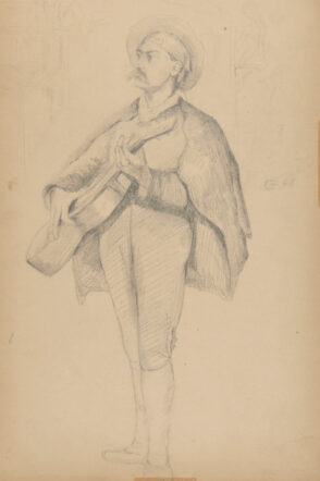 Sketch from a Camping Trip on the Lower Susquehanna in 1887 (full length study of a man playing a guitar)