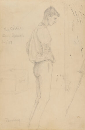 Sketch from a Camping Trip on the Lower Susquehanna in 1887 (full length study of a man standing). Inscribed: ‘The Critic – Camp Roberts – July ’87/Tommy.’ Portrait of Thomas C. Corner