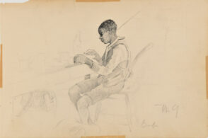 Sketch from a Camping Trip on the Lower Susquehanna in 1887 (study of a young man seated at table, having dinner). Inscribed: ‘Bob’